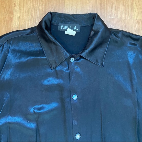 Vintage Y.M.L.A Men’s Baggy Satin Black Button Up Size Small - Picture 4 of 8